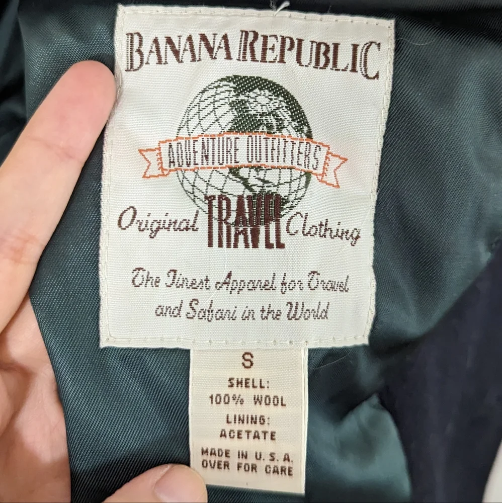 Vintage Banana Republic Adventure Outfitters 100% Pure Wool Blazer Black Small S
